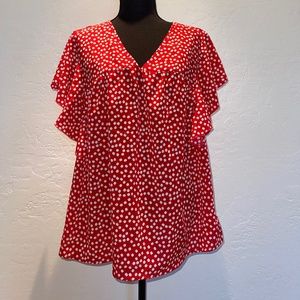 RED FLORAL RUFFLE TRIM BLOUSE Size 3xl (18)